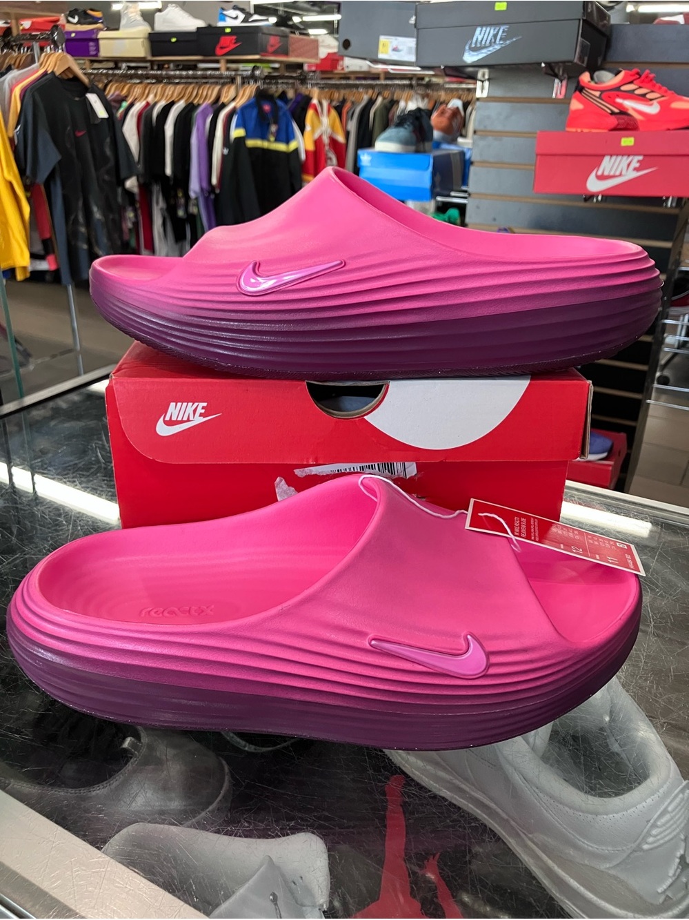 Women’s Nike ReactX Rejuven8 Slide Pink Spell Bordeaux Size 12